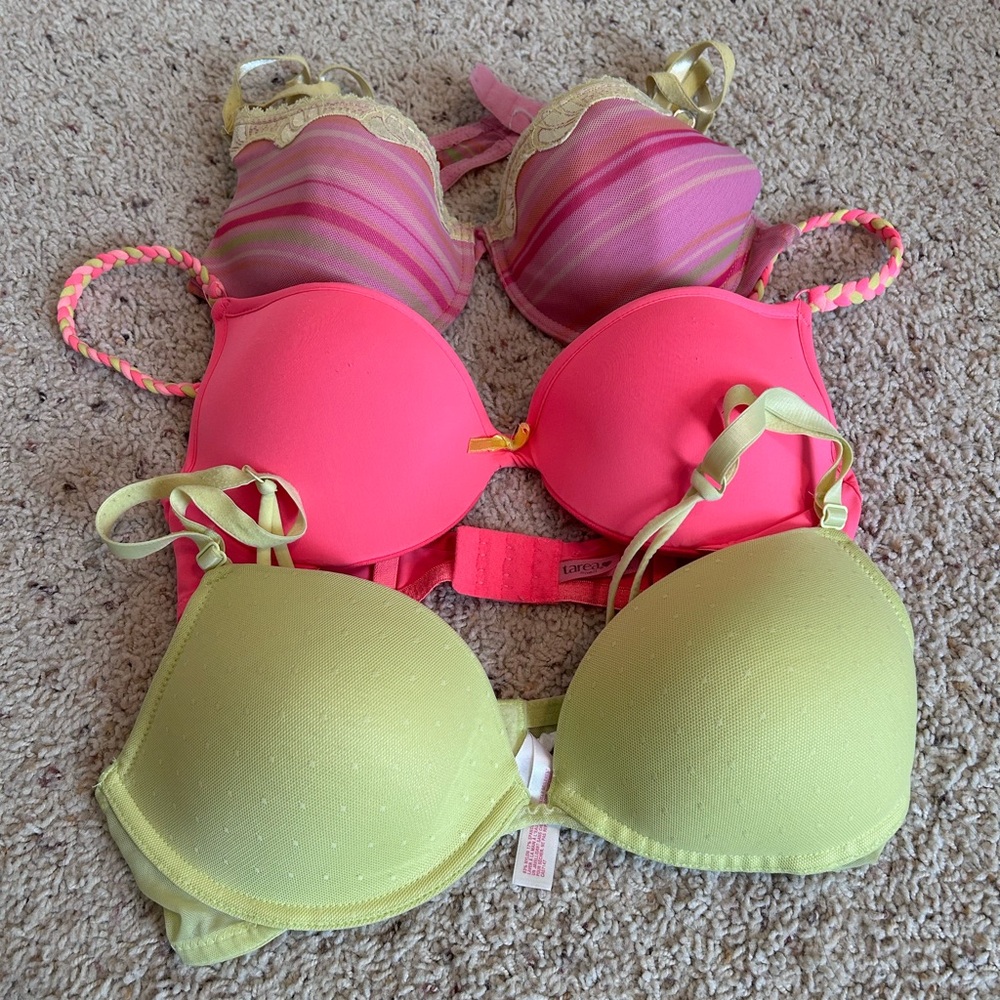 Colorful Bra Set - Pink, Green, and Striped